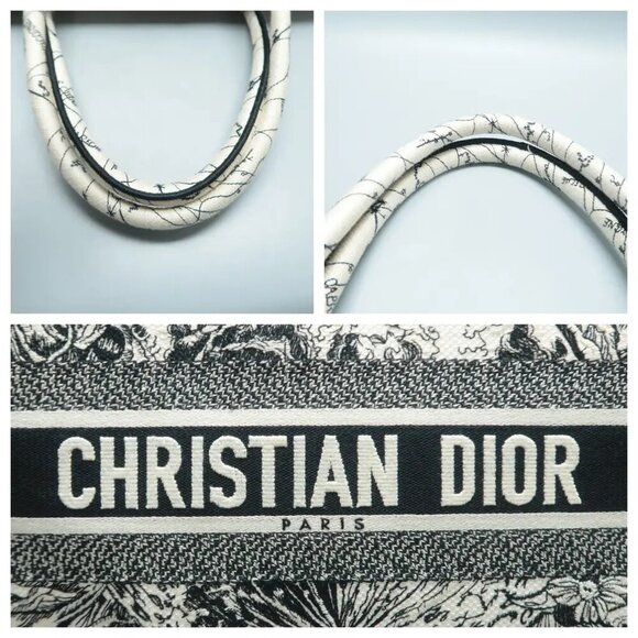 100% Authentic DIOR Book Tote Beige&Black Cloth Shoulder Bag 2152-113024 - Picture 8 of 12